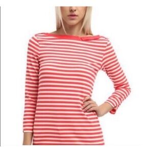 Kate Spade New York Devon Stripe Top Pink White Medium 3/4 Sleeve Boat Neck Bow